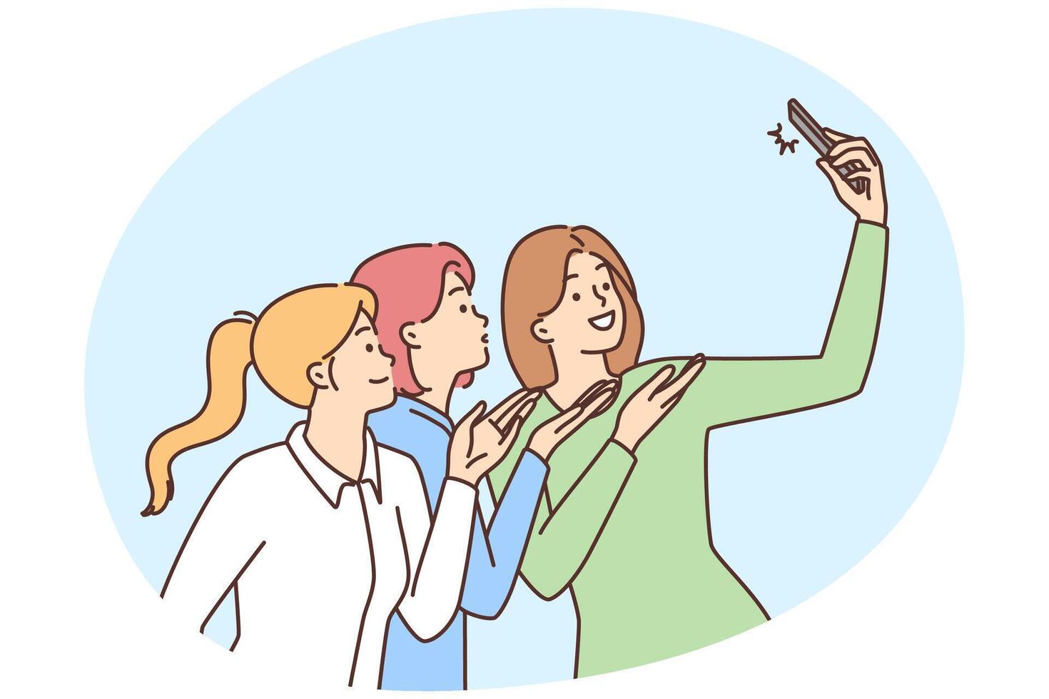 Smiling women take selfie on cellphone vector