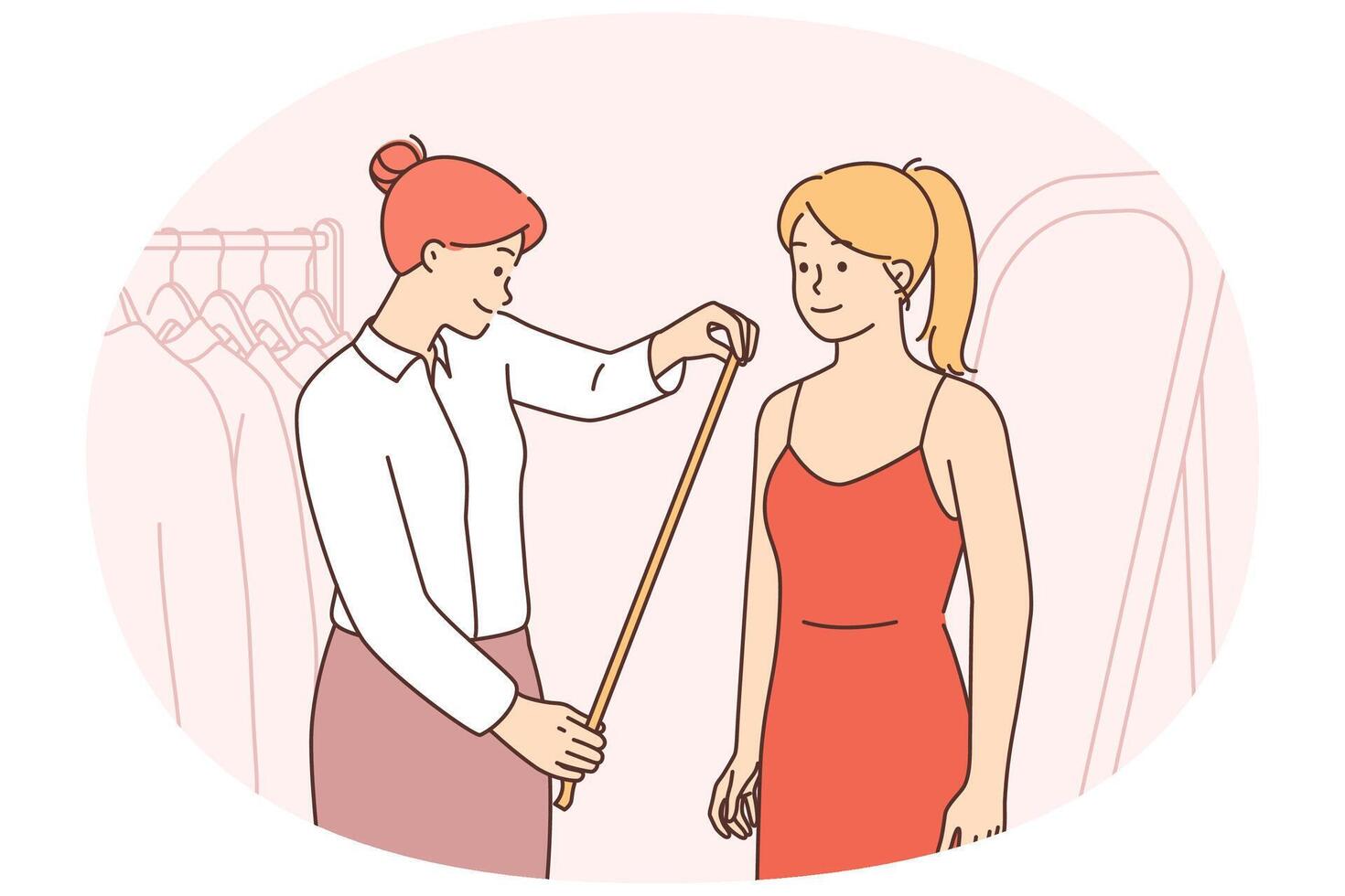 Seamstress measure client in atelier vector