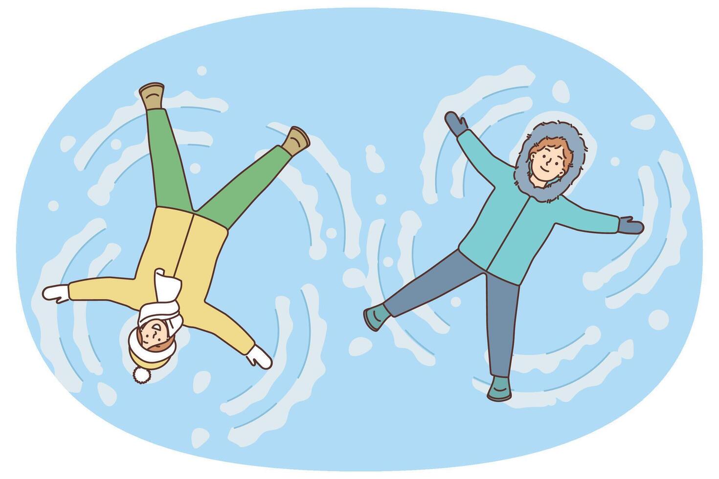 Happy children make snow angels vector