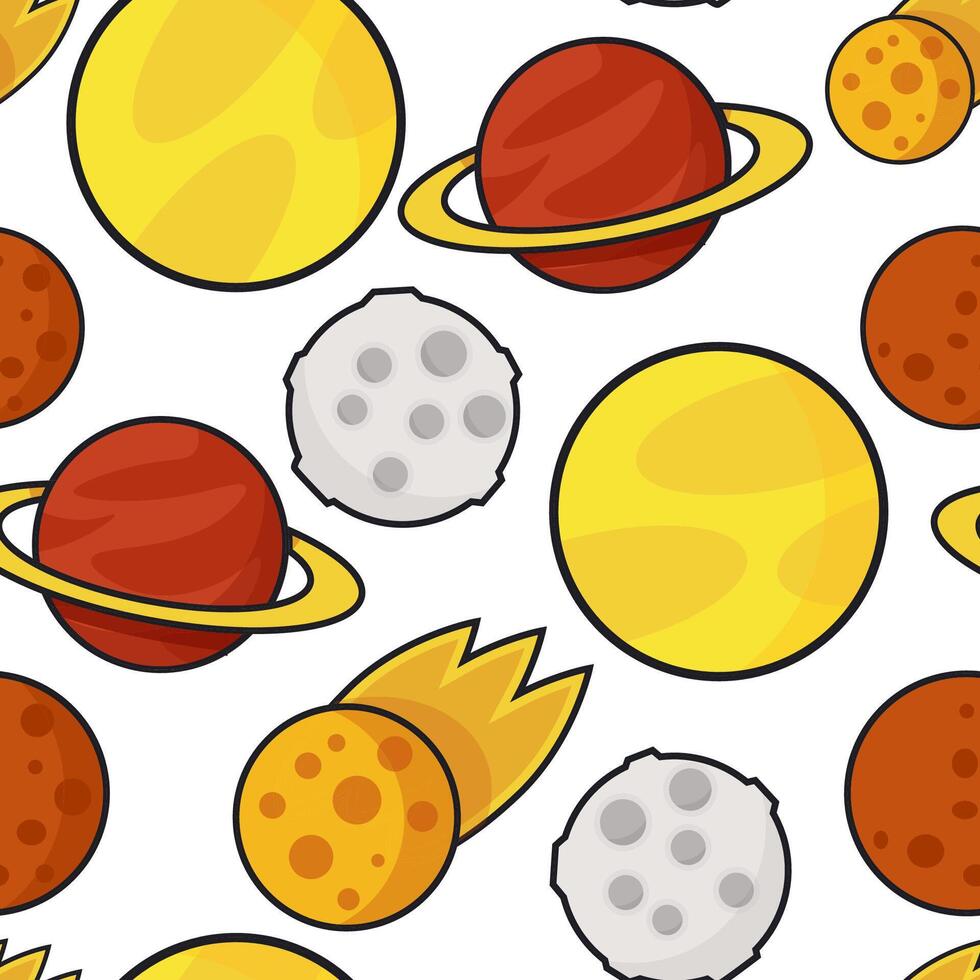 Seamless pattern of space comets, moon and sun on white background vector