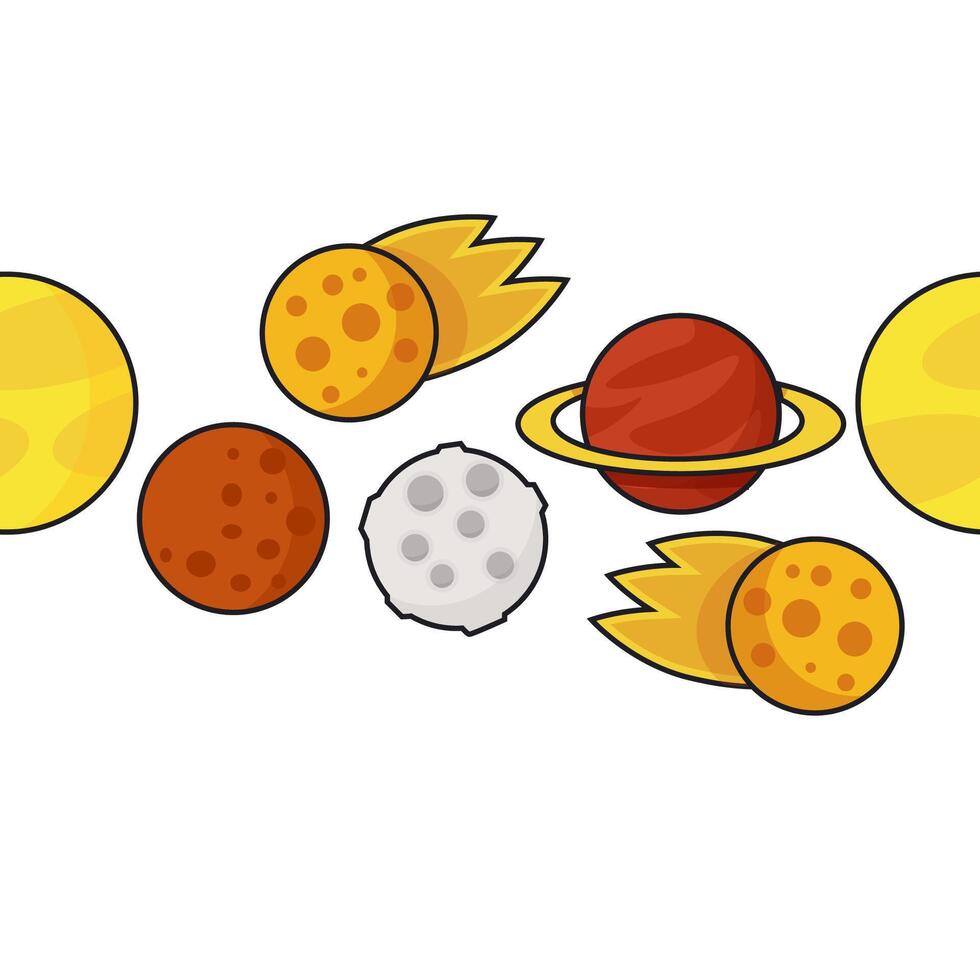 Seamless border of planets, sun and comets vector