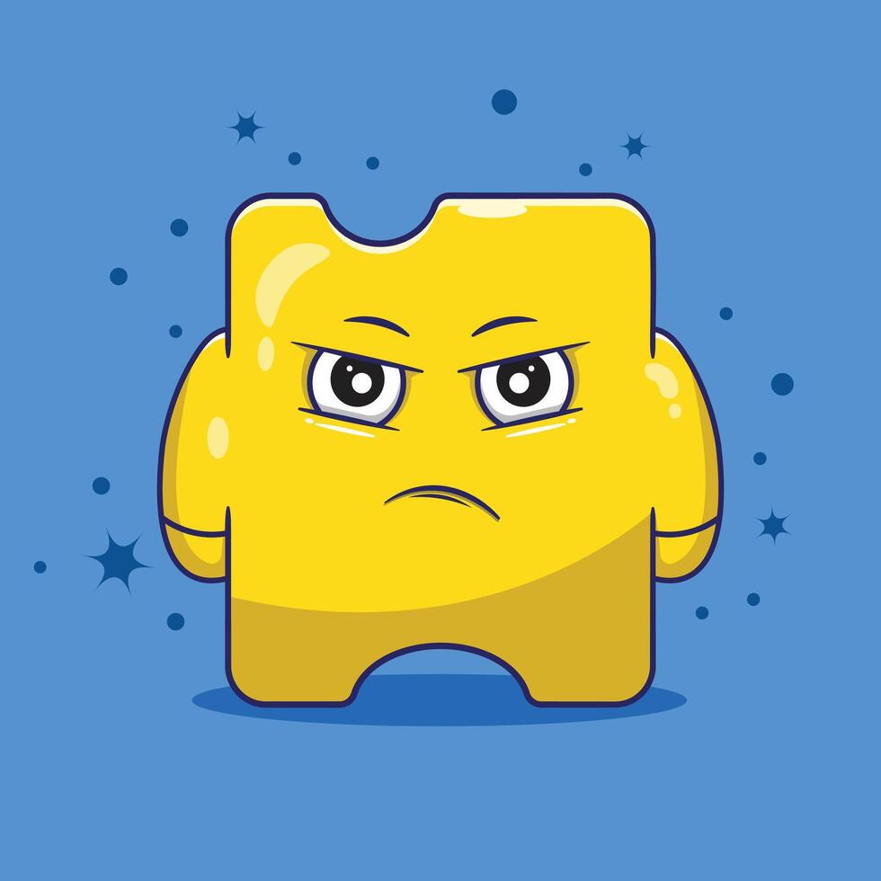 Cartoon character with puzzle shapes . flat design cartoon with angry expression suitable for icon, mascot, symbol illustration. Flat design puzzle character concept vector