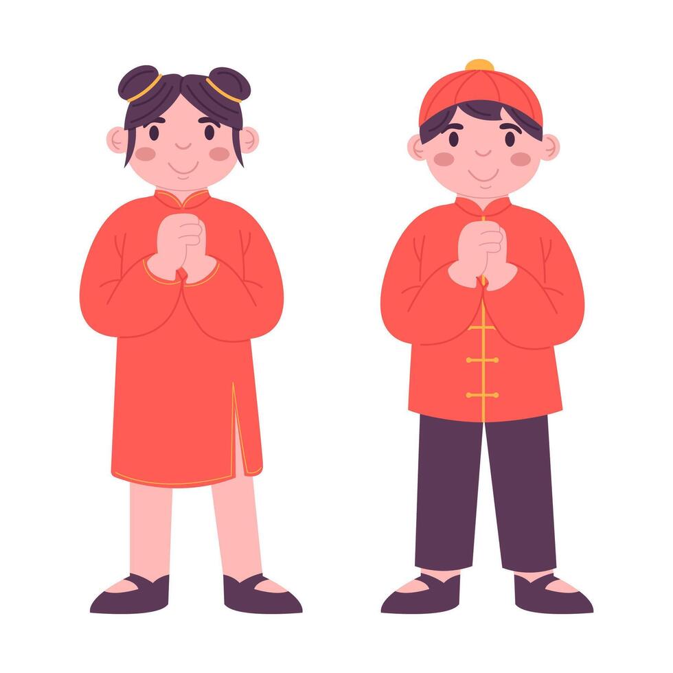 Chinese people in national clothes for Chinese New Year vector