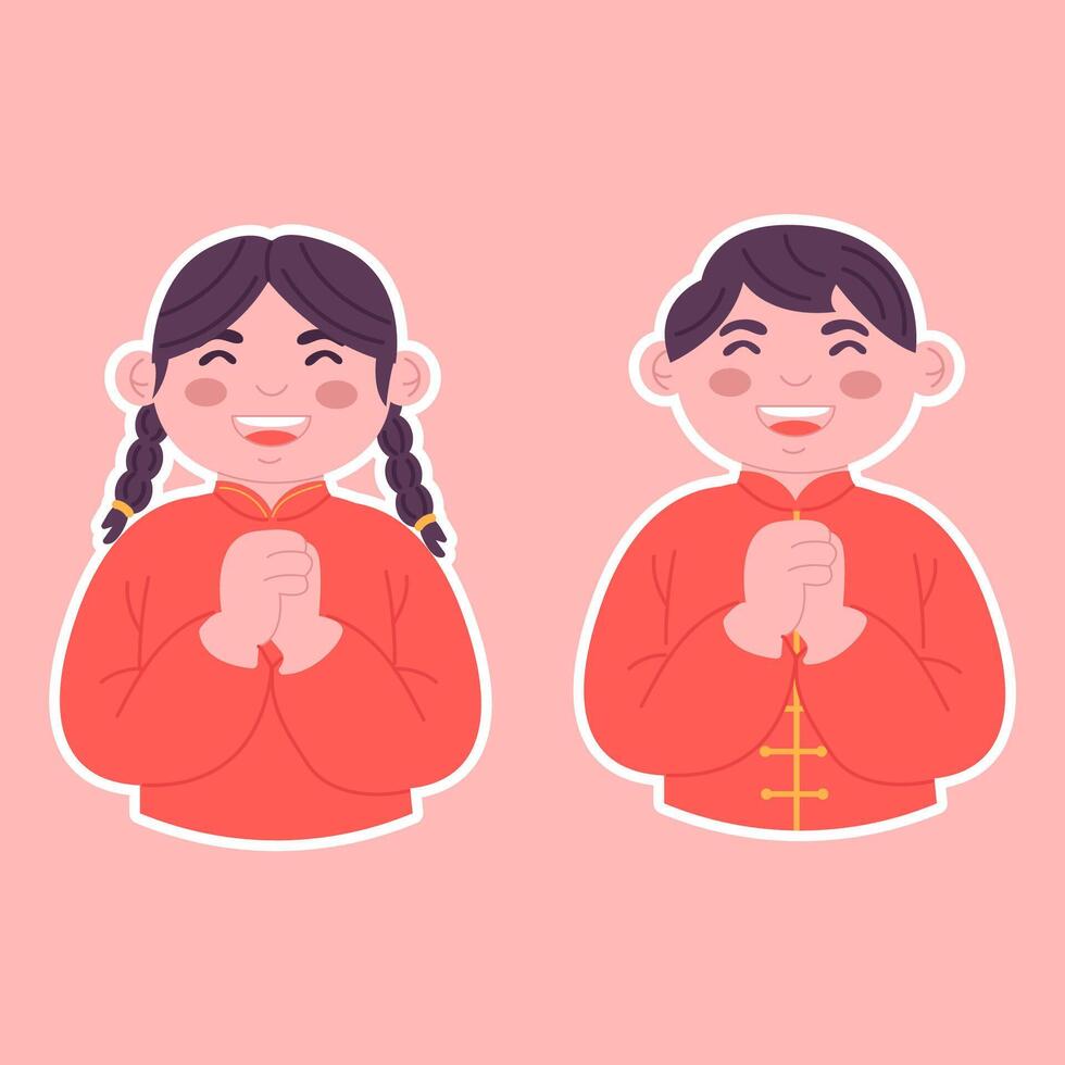 Stickers smiling Chinese children for Chinese New Year vector