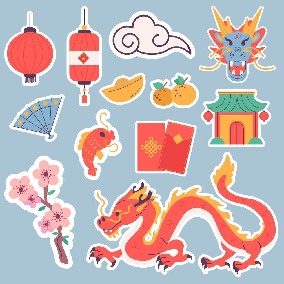 Stickers for chinese new year festival flat vector