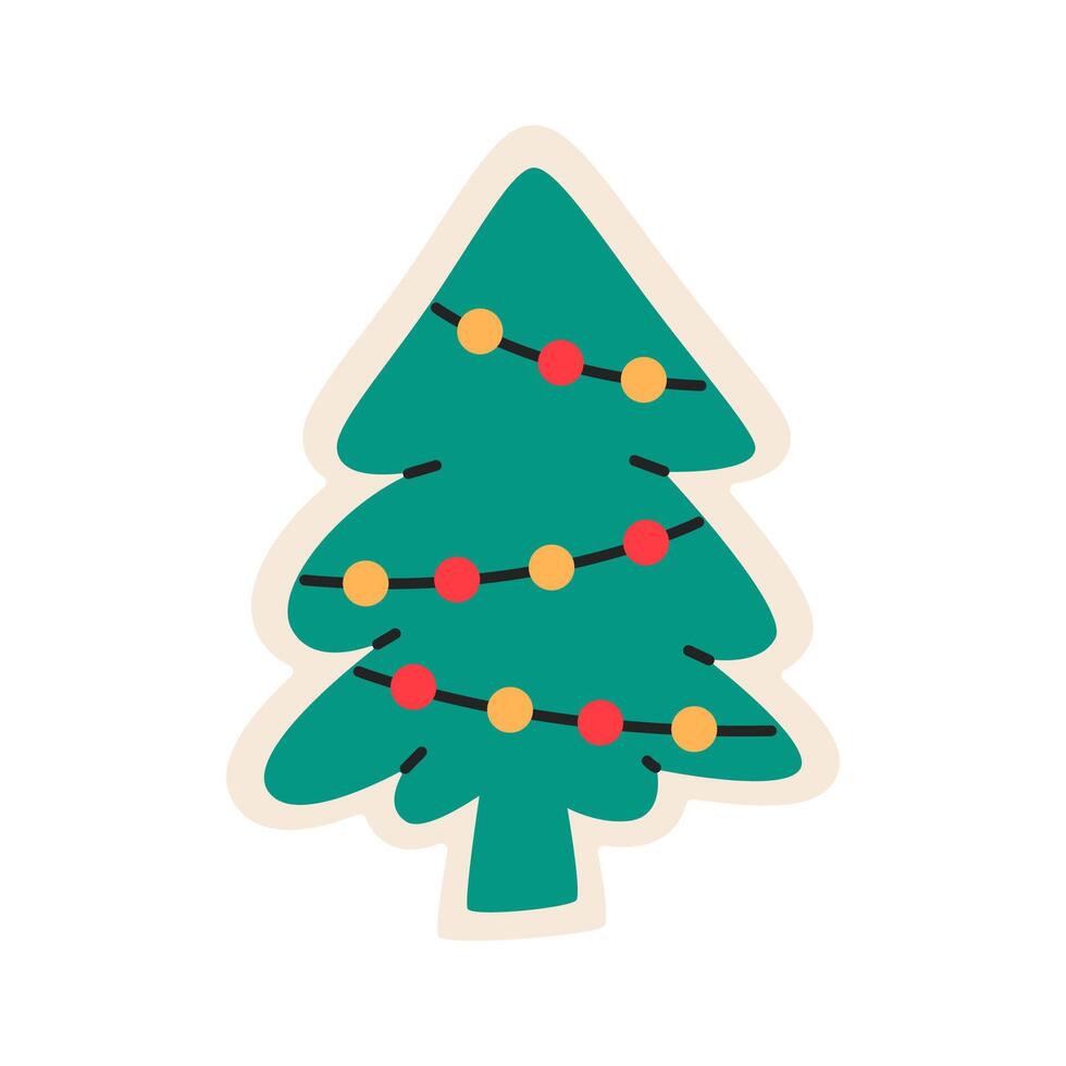 Christmas tree cookies. Merry Christmas and Happy New Year sticker. Flat illustration isolated on white background. vector