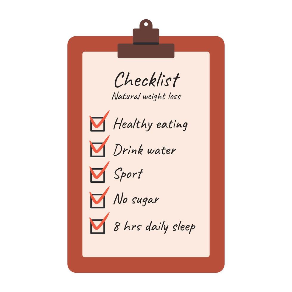 Weight loss checklist. Flat illustration isolated on white background. vector