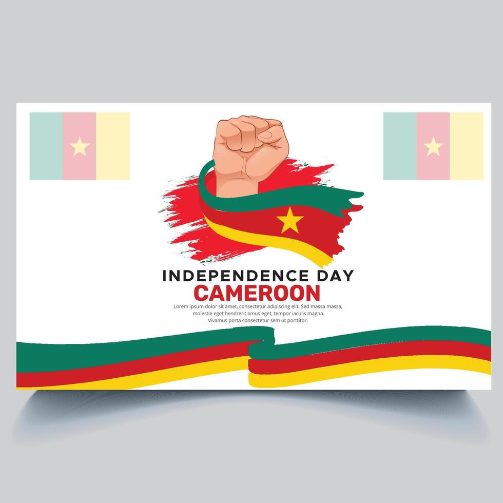 Happy Cameroon Independence Day Banner and hand flag design vector