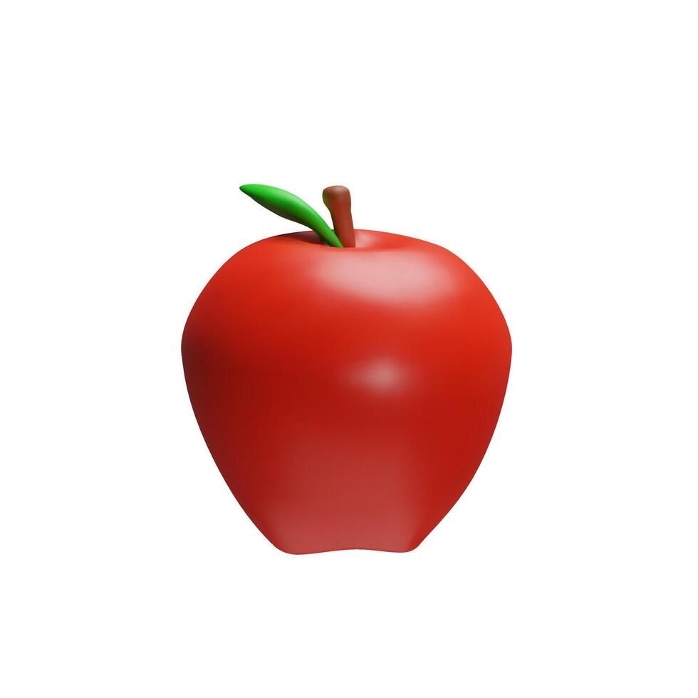 3d rendering vitamin red apple. Three-dimensional college, school education element. Realistic illustration in cartoon style. Nature organic fruit with leaf. Freshness health vegetarian diet vector