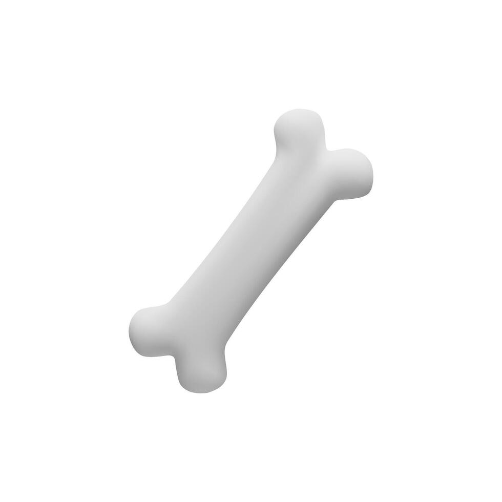 3d cartoon bone. Three-dimensional anatomy symbol. Dog, pet, puppy realistic toy. Halloween illustration - human skeleton. White biological material for medicine. Rendering calcium structure vector