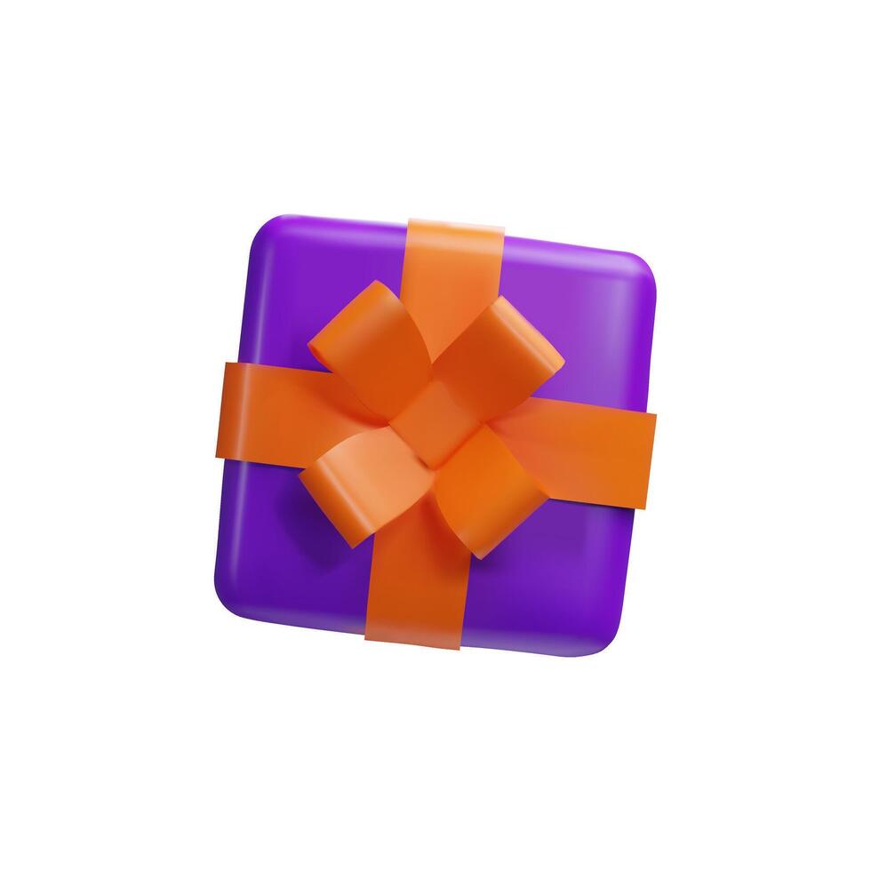 3d render Halloween present top view. illustration of realistic surprise with ribbon. Wrapped prize for party, event, birthday. Rendering gift to shopping sale. Trendy purple package with bow vector