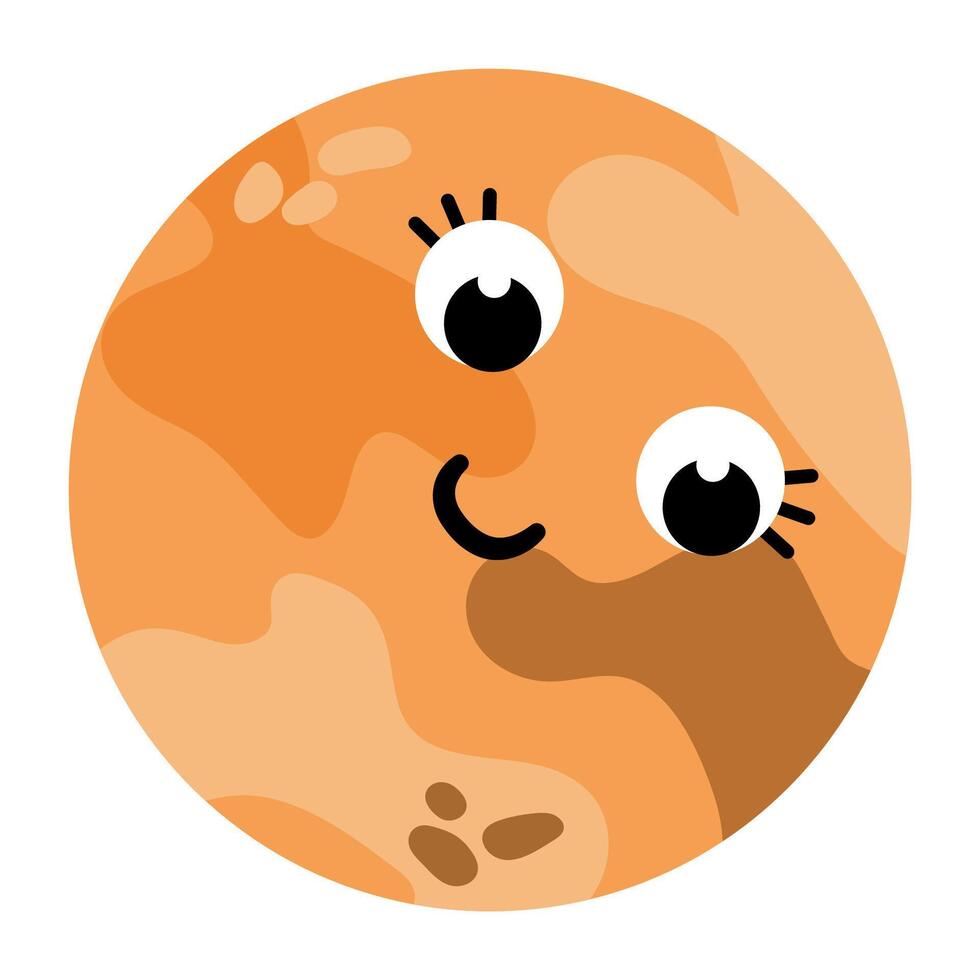 The planet Jupiter with eyes and a smile. Kawaii vector