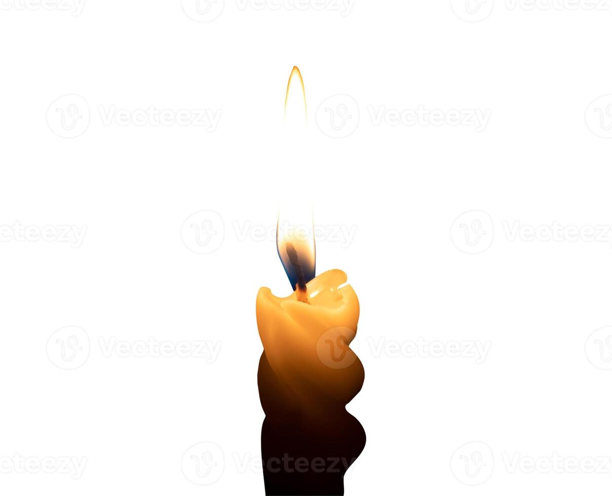 Single candle light glowing on a white candle isolated on white background with clipping path photo