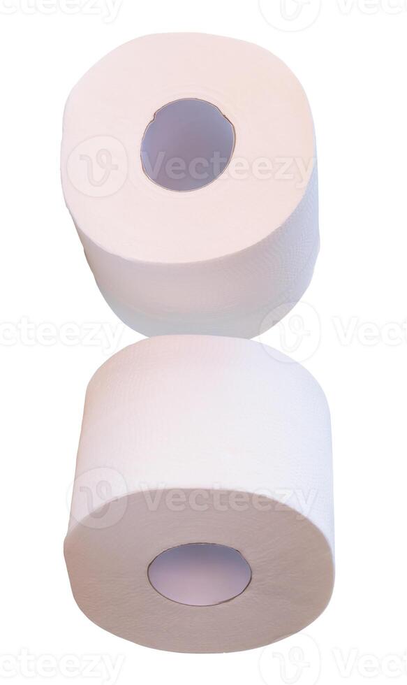 Two rolls of white tissue paper or toilet paper isolated on white background with clipping path photo