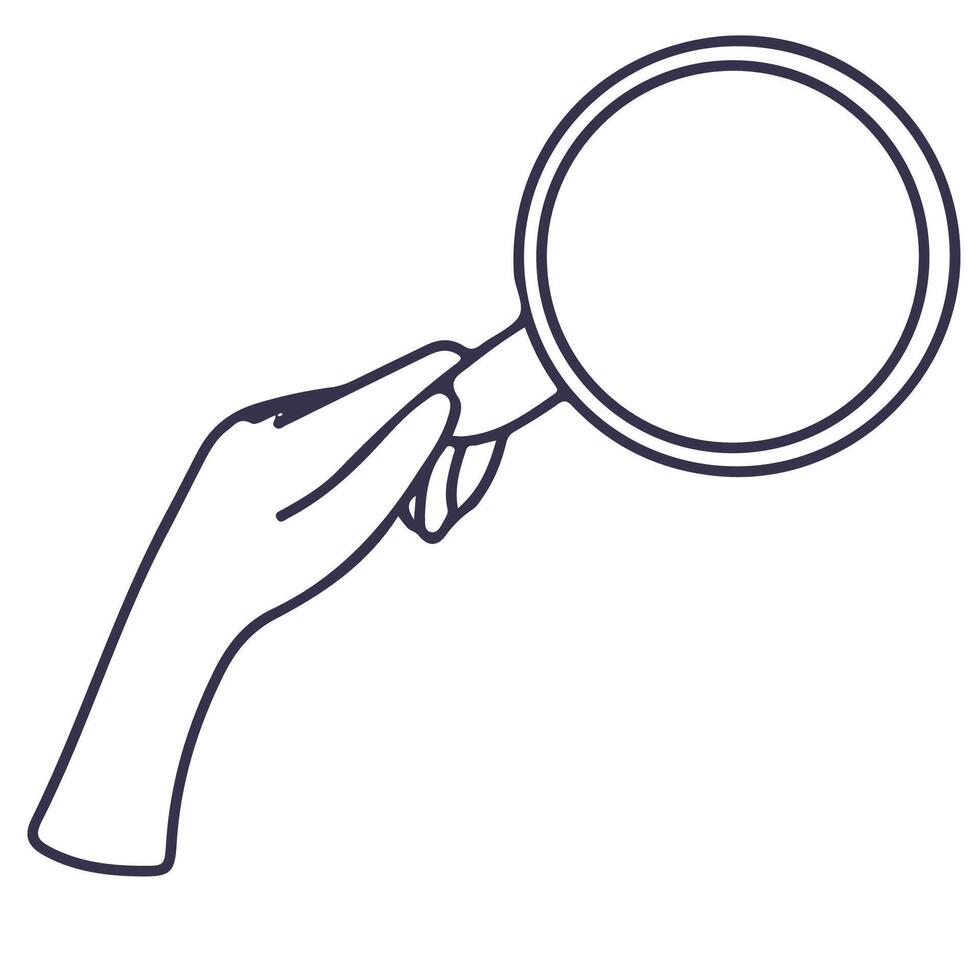 Line illustration of hand holding white cup. The fingers are keeping the handle. View from above. icon isolated on pink background. vector