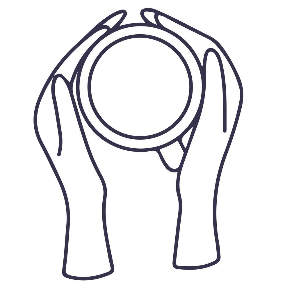 Hand keep tea or coffee cup line style up view. vector