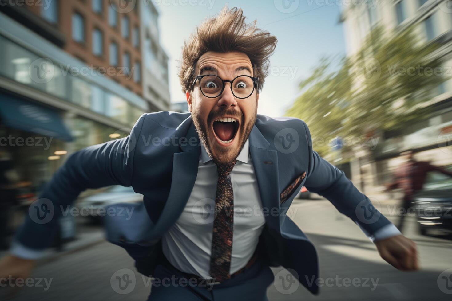 cheerful businessman jumping with joy photo