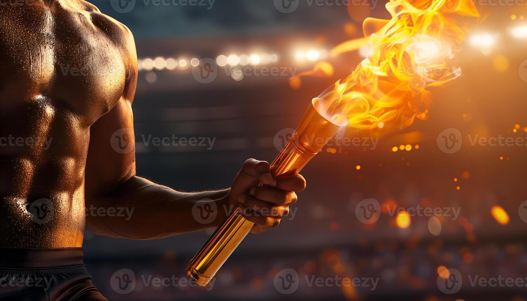 hand holding torch with burning flame photo