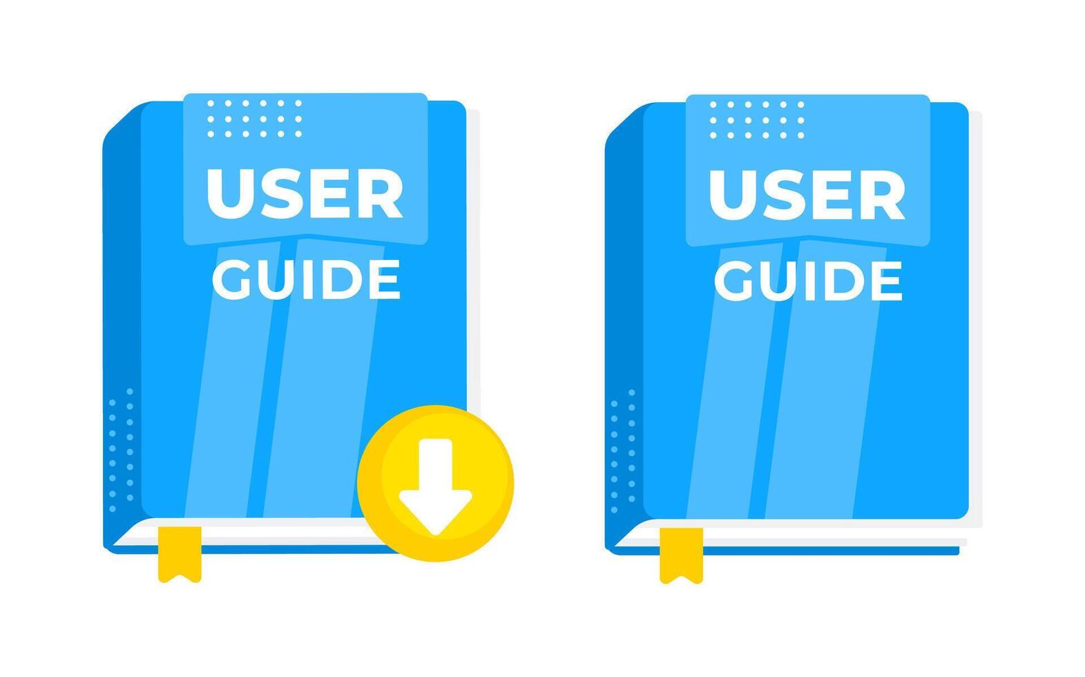 Blue user guide book icons with download symbol, representing accessing information and instructions online vector