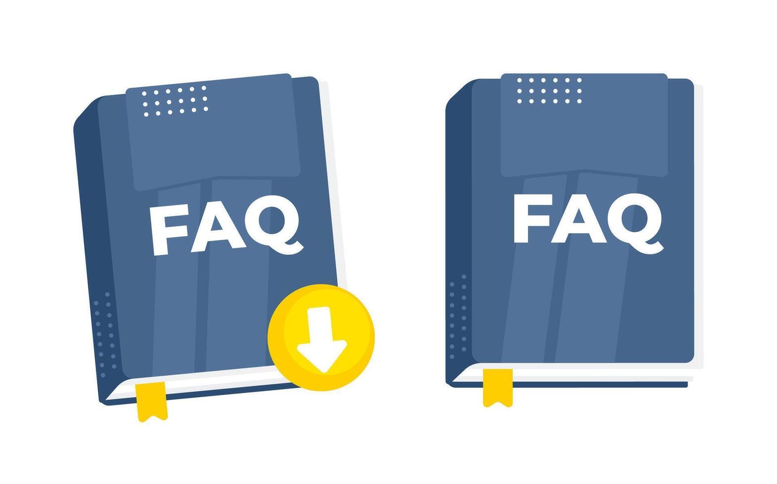 Blue faq book with bookmark ribbon and yellow download icon representing online customer support vector