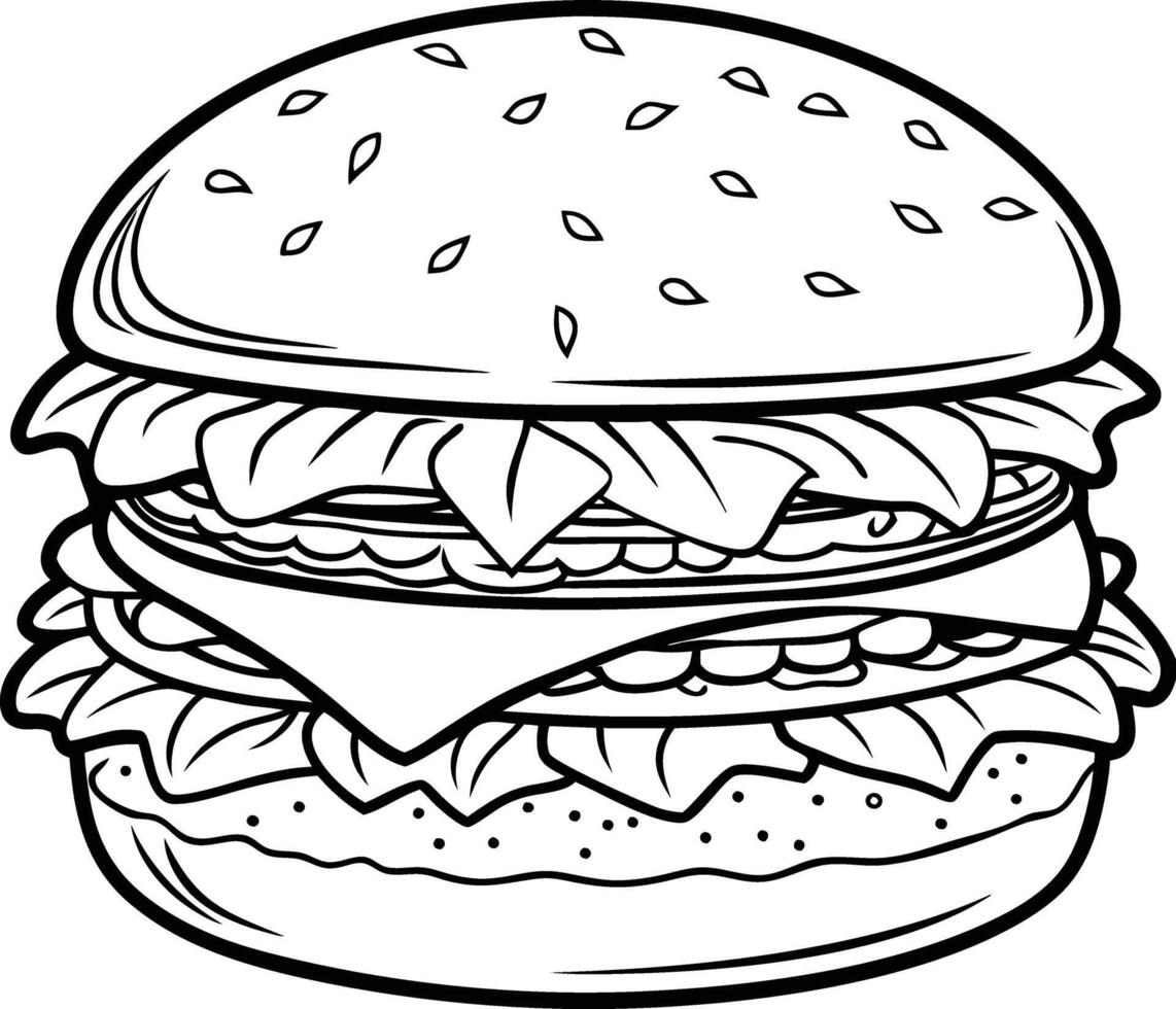 Minimalist Outline Drawing of a Burger vector