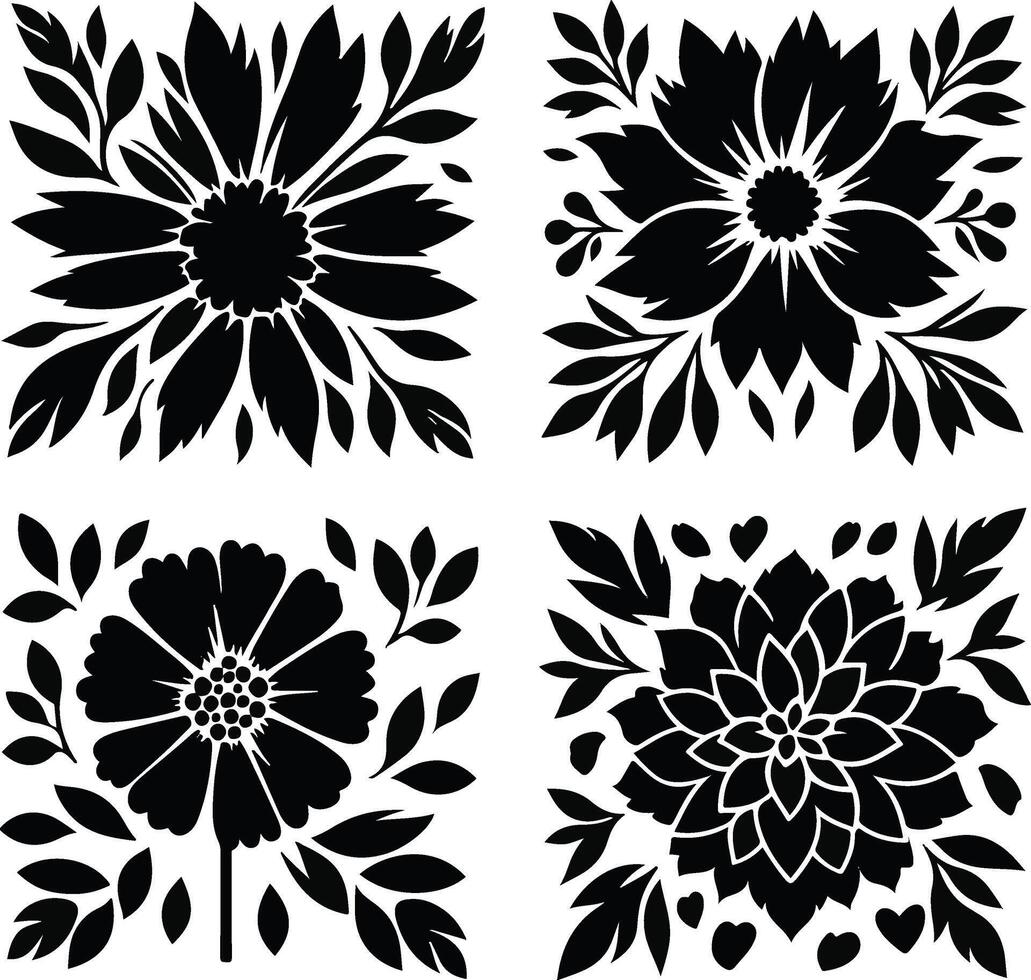 set of Flower Silhouette design vector