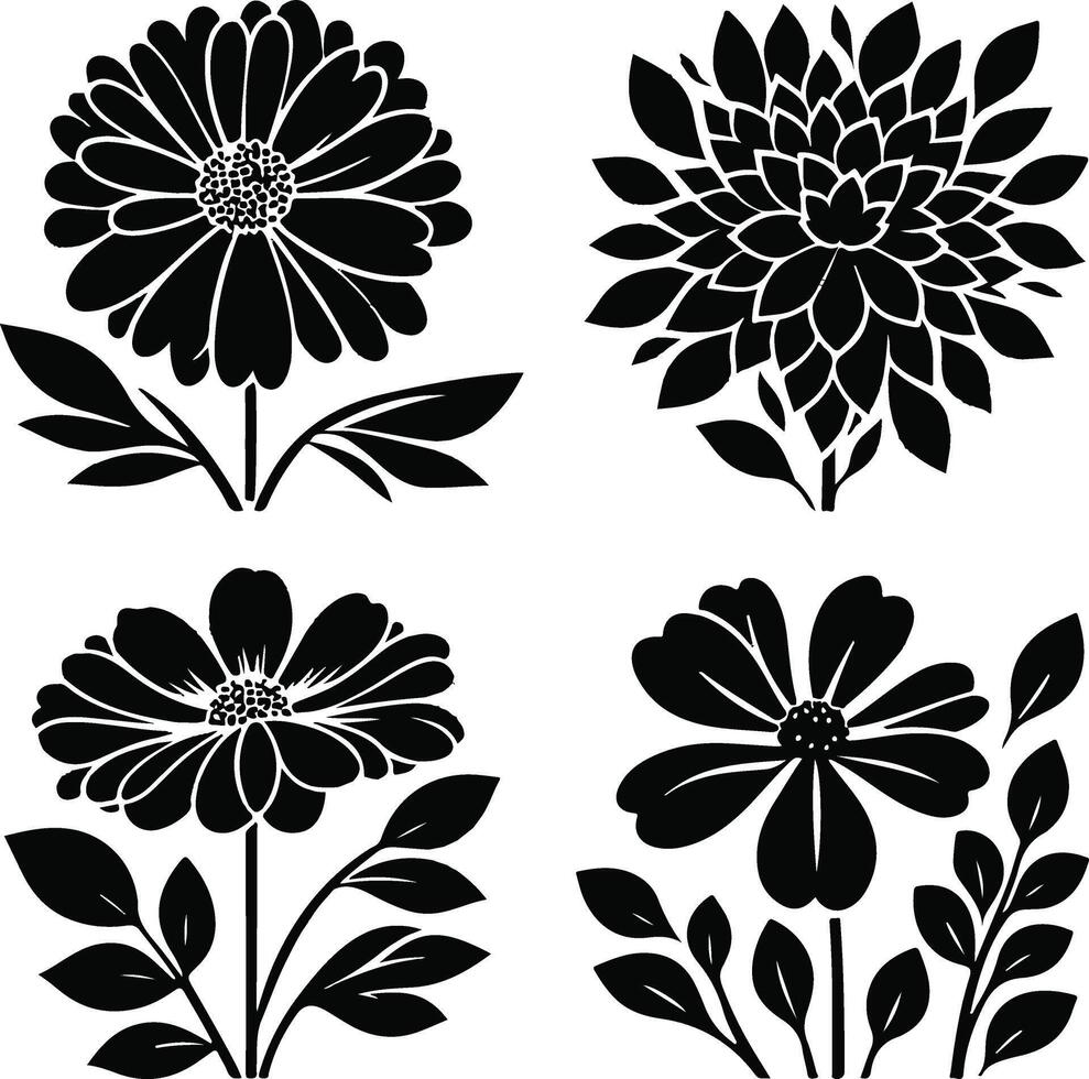 set of Flower Silhouette design vector