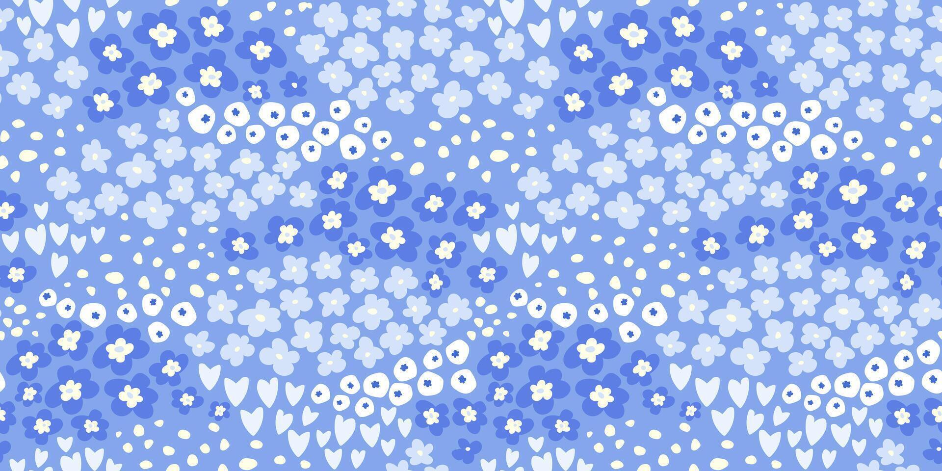 Seamless pattern with different flowers in the meadow. Summer bloom monochrome ornament. vector