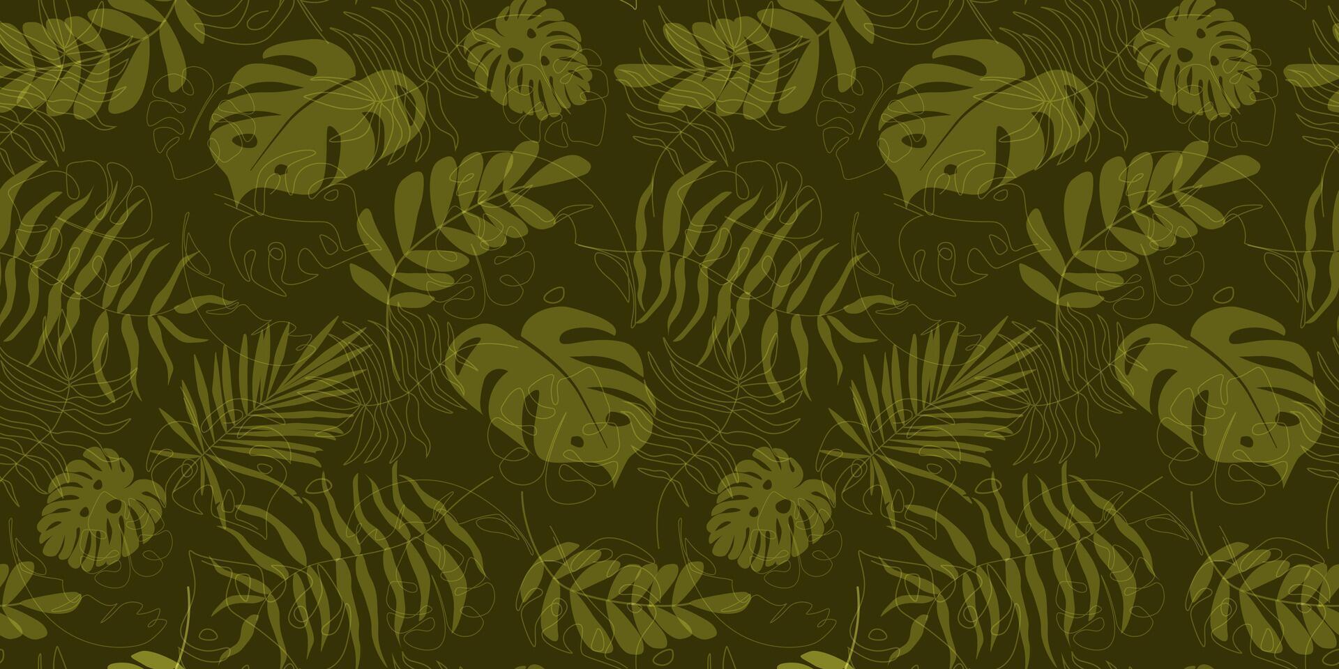Seamless pattern with abstract tropical leaves of monstera, palm. Silhouettes of exotic plants. vector