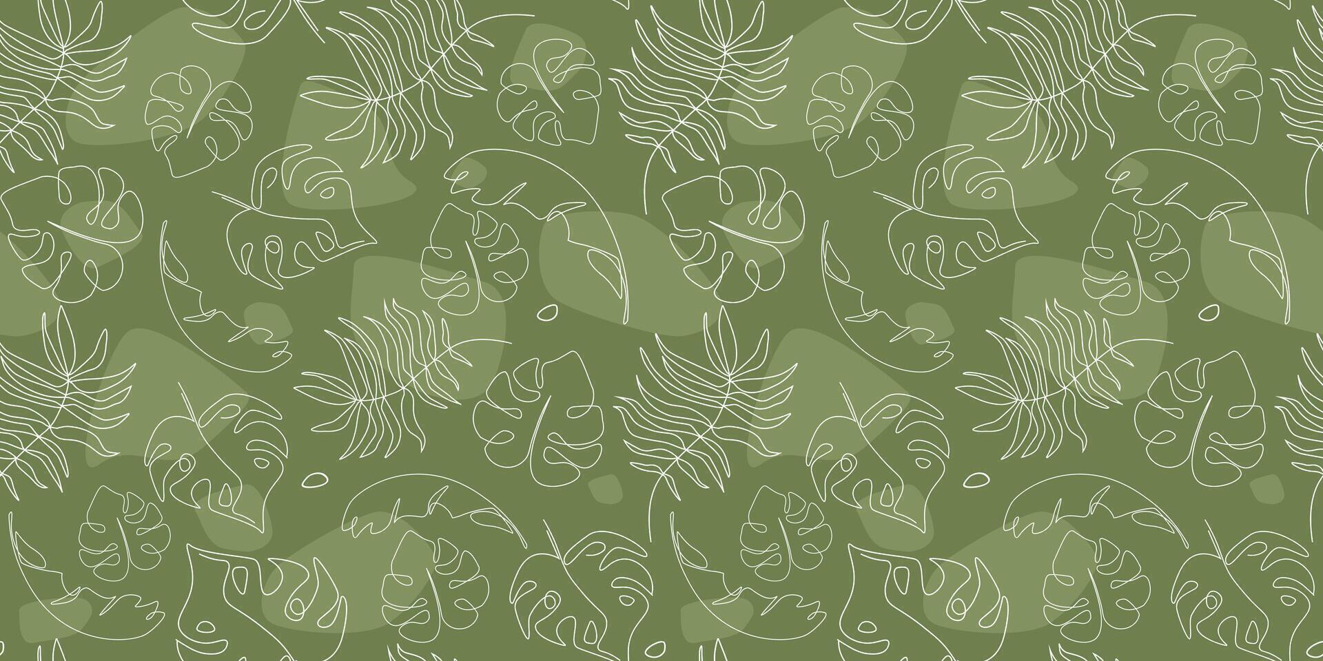 Seamless pattern with abstract tropical leaves line art. Natural exotic print with plant silhouettes and simple shapes. vector