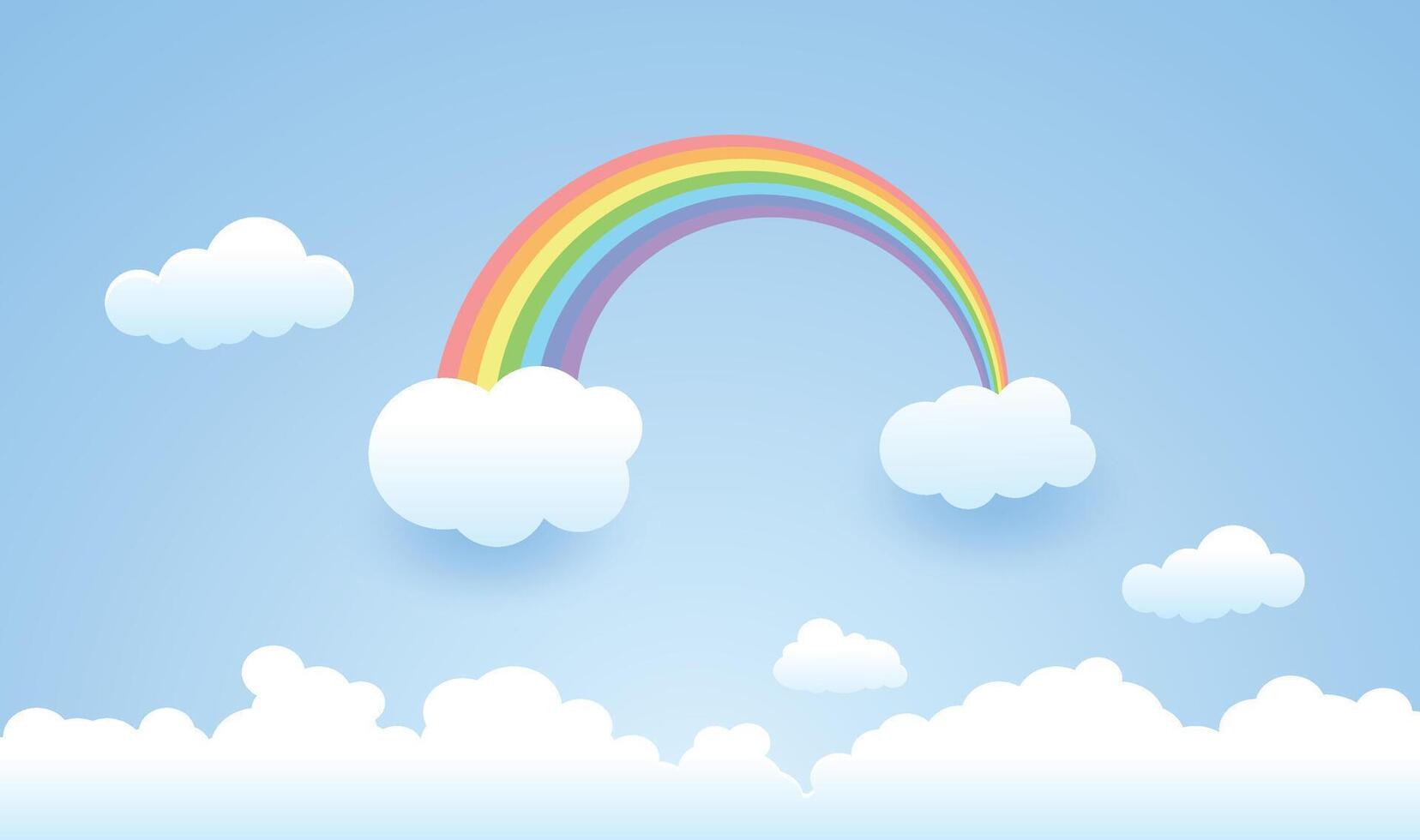 Rainbow in the sky, valentine day , paper art style, design. vector