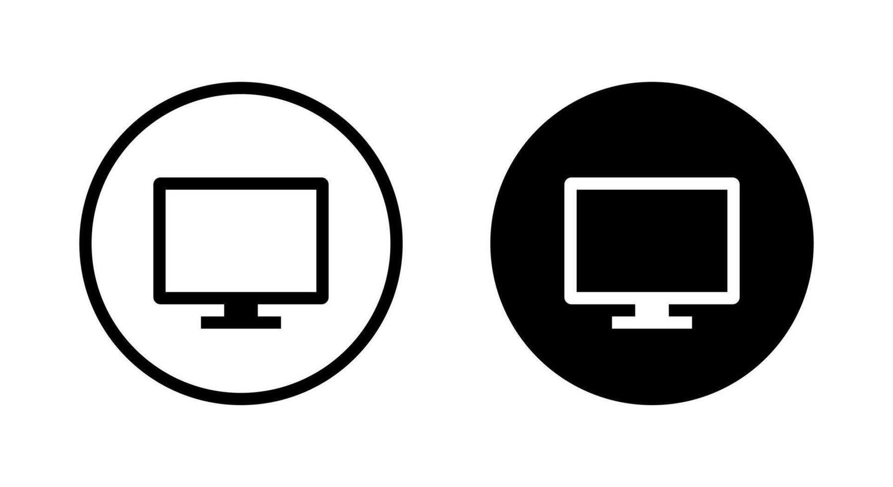 Monitor computer icon on black circle. Display pc desktop sign symbol vector