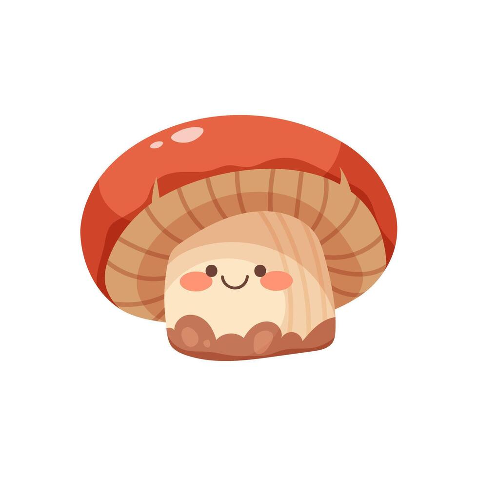 Kawaii mushroom on white background. Forest mushroom with eyes and smile. character vector