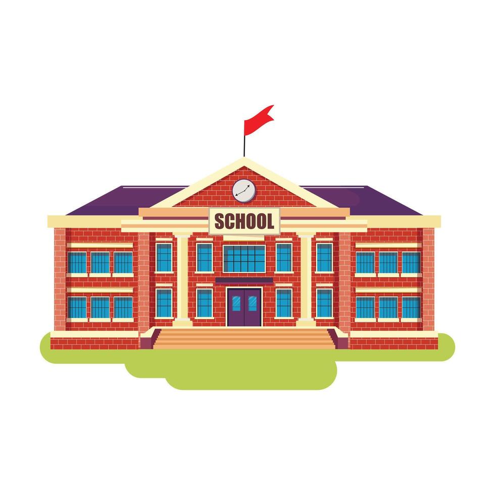 School building featuring brick walls and lawn, ideal for educational visuals vector