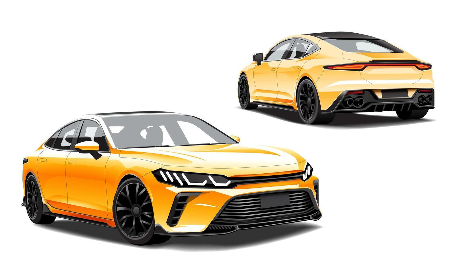 Realistic orange car sport front and black view transportation on isolated background vector