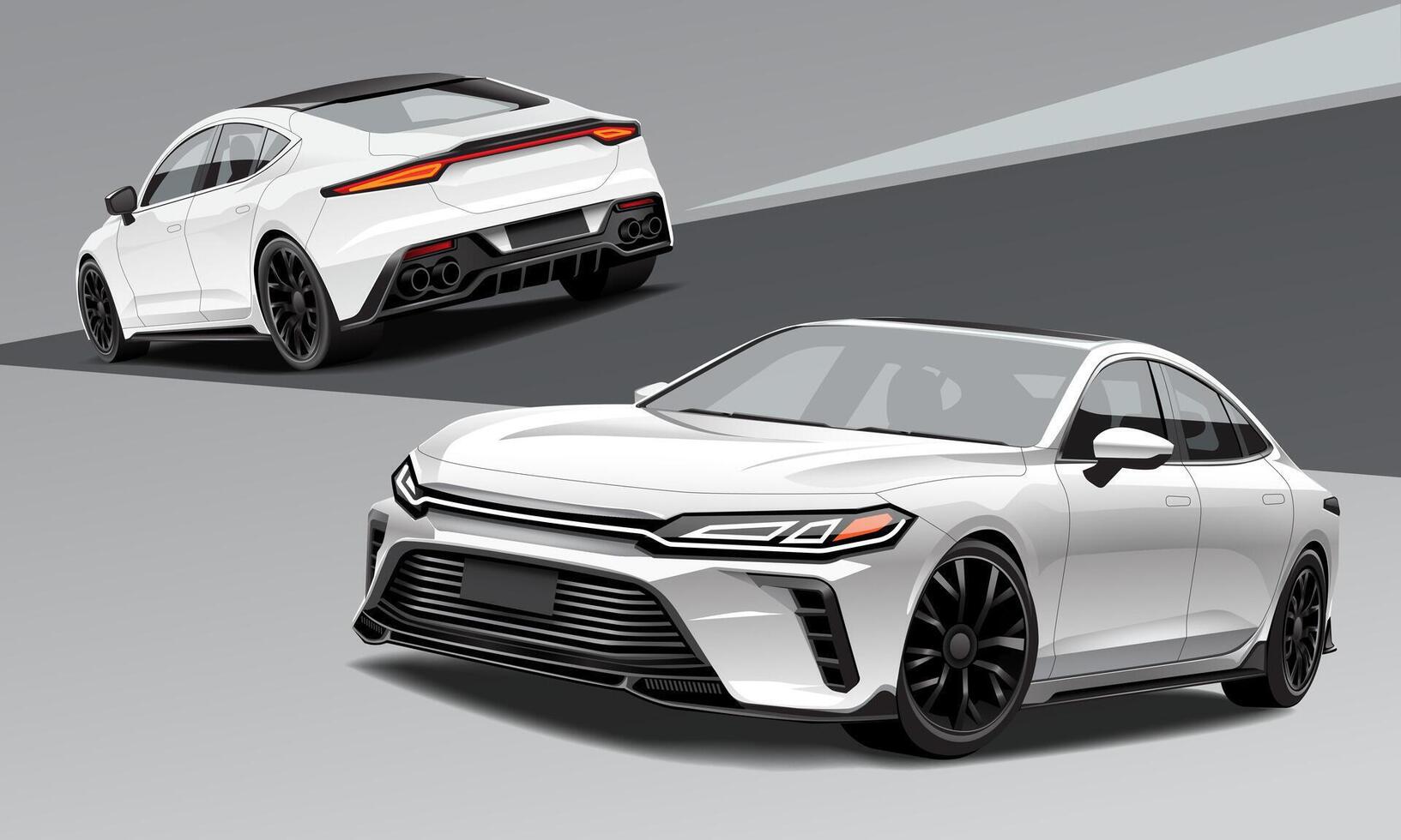 Realistic white city car sport front and black view transportation on isolated background vector