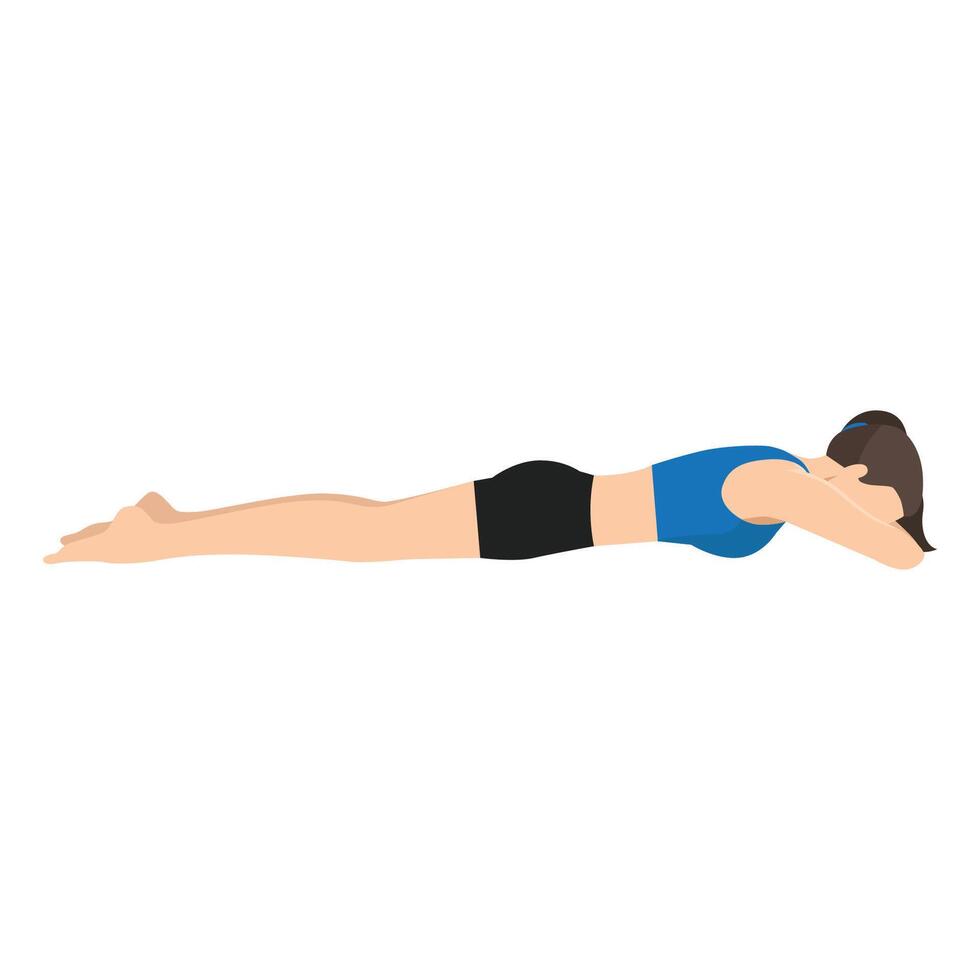 Woman doing Crocodile Pose, Makarasana or Nakarasana. vector