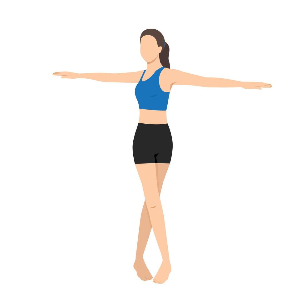 Woman doing Supine Spinal Twist Pose II, Reclined Twist, Belly Twist, Jathara Parivartanasana. vector