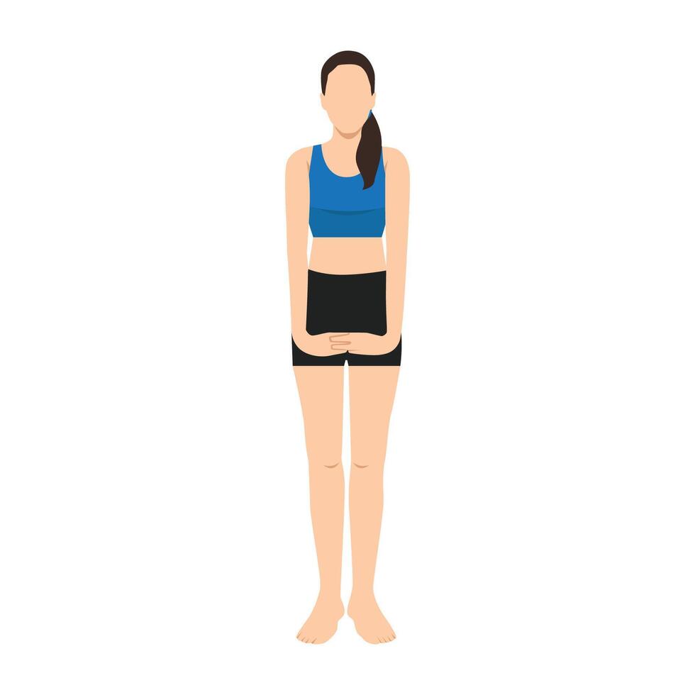 Woman doing Palm Tree Pose Prep or Urdhva Hastasana Prep. vector
