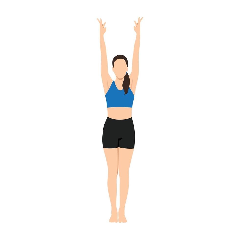 Woman doing Volcano Pose, Upward Hand Pose, Upward Salute Pose or Tadasana Urdhva Hastasana. vector
