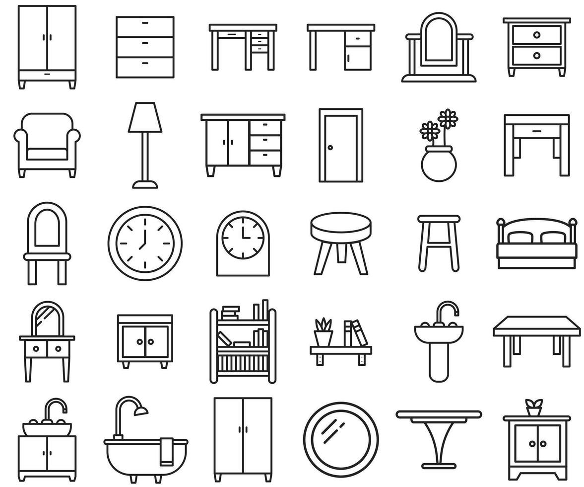 Furniture and household outline icon vector