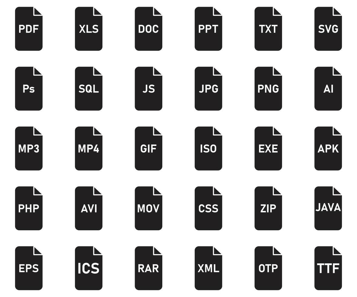 Set of File type icon, files format sign. vector