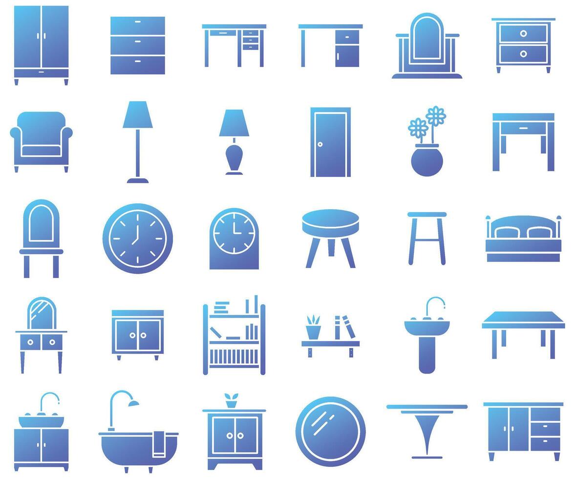 Furniture and household Gradient icon set vector