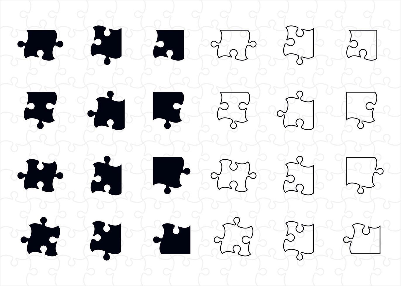 black and white outline and flat basic puzzle shape vector