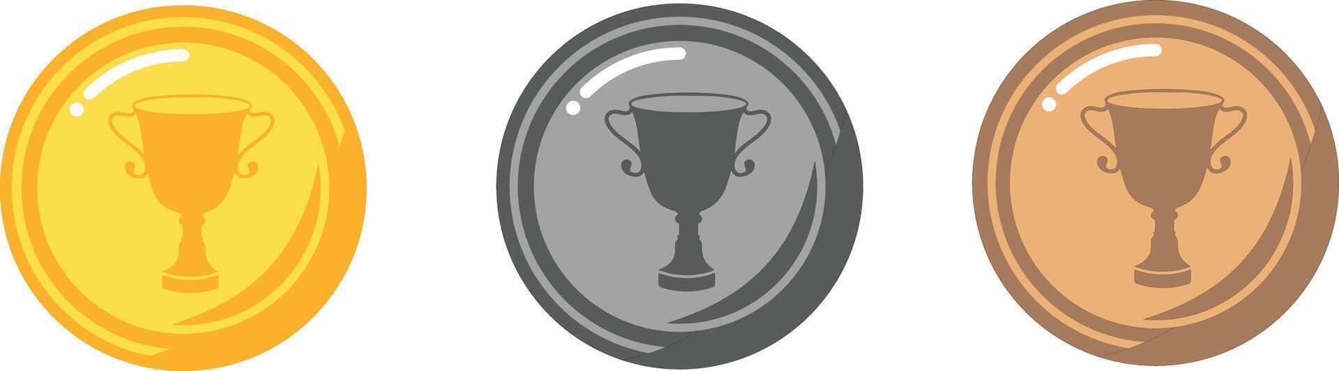 three different colored trophies on a white background vector