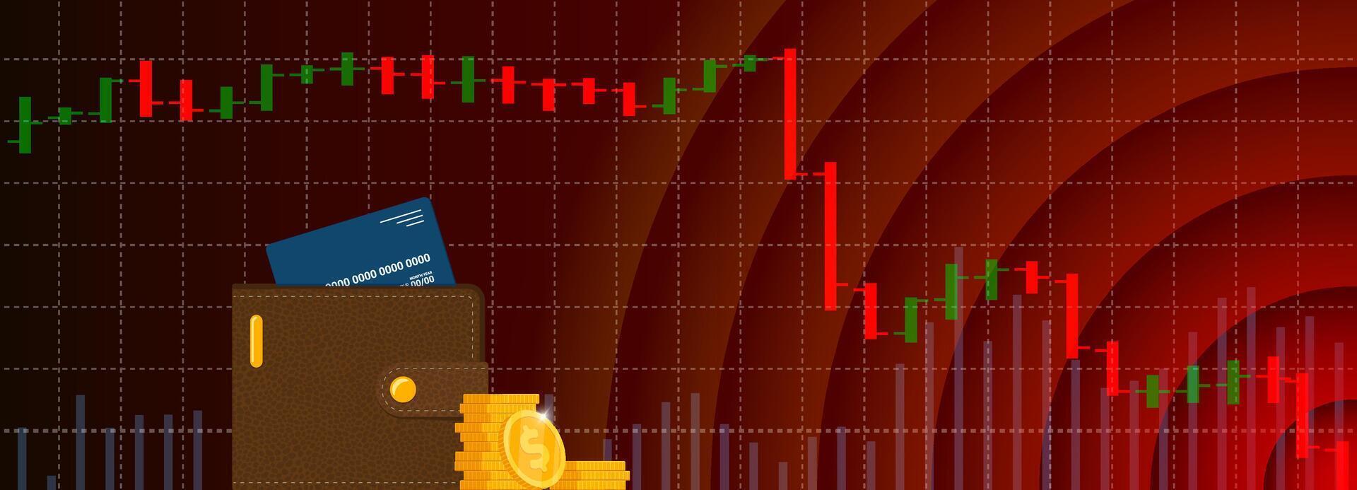 Stock market trading technical analysis bar chart fall banner. Business failure candlestick graph exchange down trend. Economic downturn and investment loss graph. Trader financial index crash. Eps vector