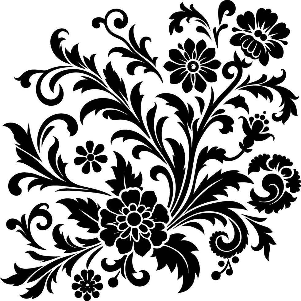 decorative Floral design Silhouette Motif Pattern, Flower design elements silhouette pattern black and white vector