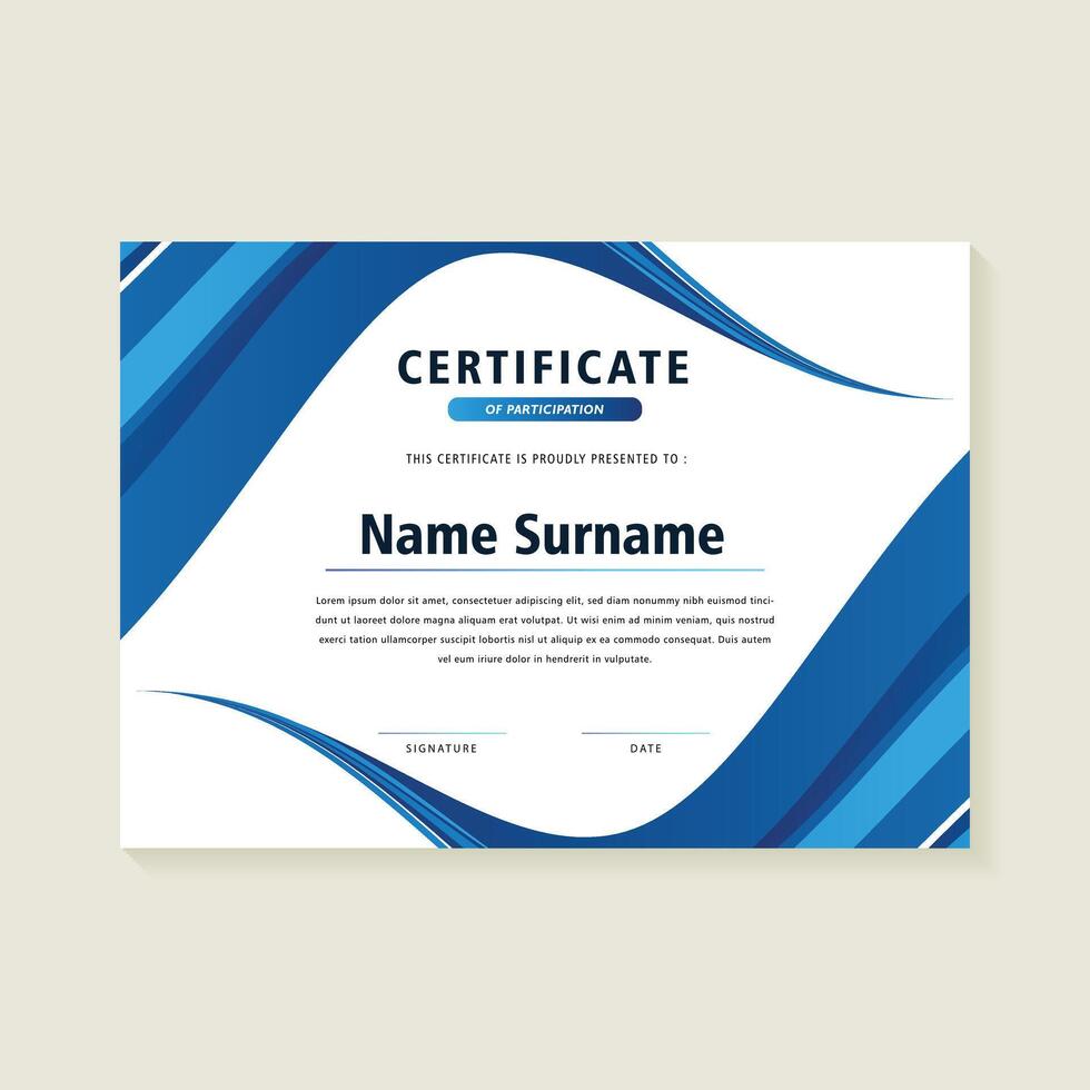 blue abstract wave style business certificate vector