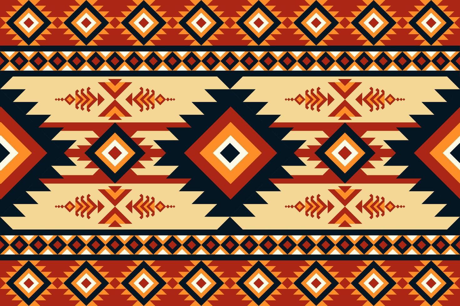 Navajo Aztec seamless pattern geomatics black red orange Native American motifs ethnic tribal designs, traditional textiles, rugs, fabric applications. table carpet for decorative arts vector