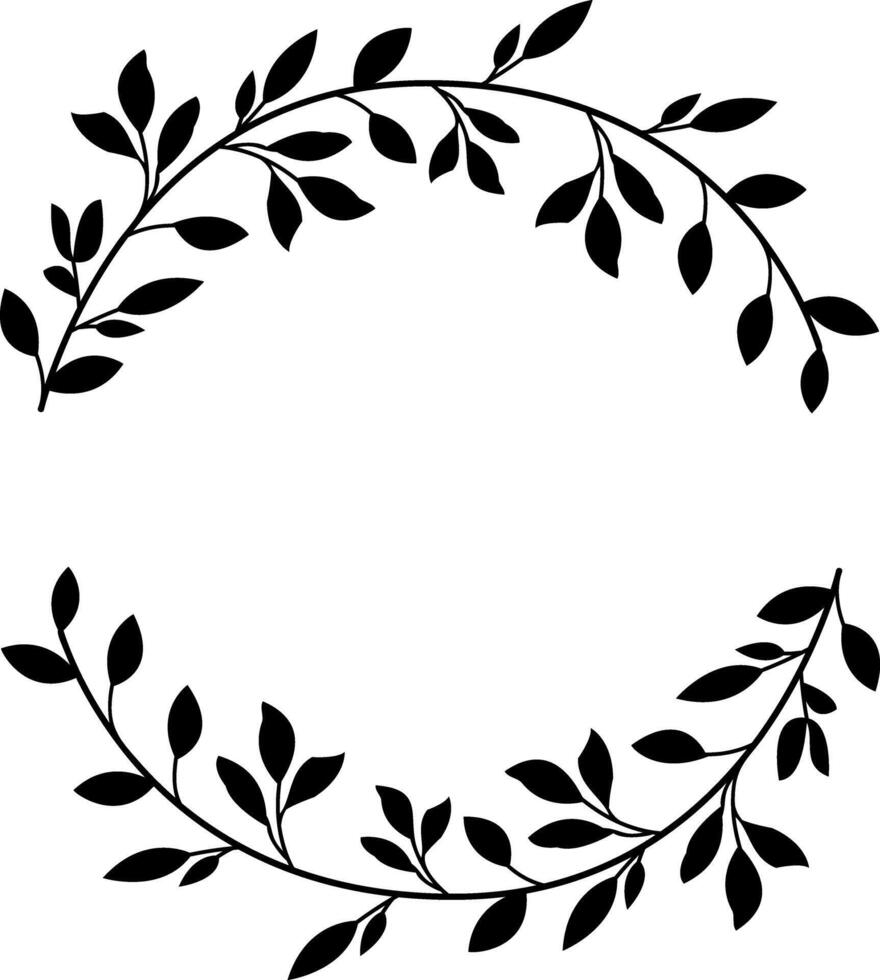 Elegant Design of Circular Leaf Wreath in Black and White for Invitations, Decorations, Art Projects. Minimalistic Monochrome Wreath Border for Wedding Decor. illustration vector